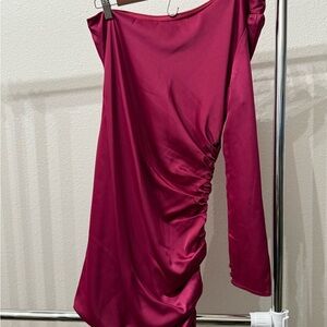 Lulu's One Shoulder Dress in Burgundy